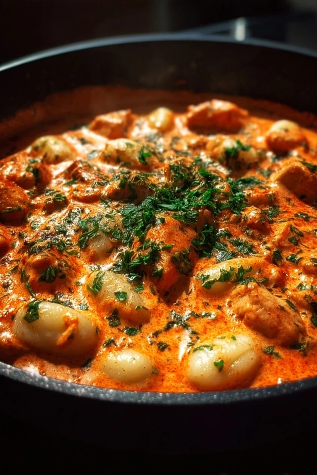 Cremiges Paprika-Hähnchen mit Gnocchi für ein schnelles Abendessen