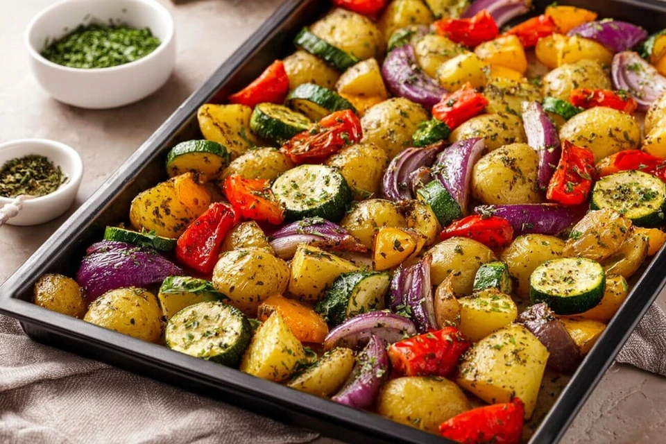 Schnelles Ofengemüse mit aromatischen Kräutern zubereiten